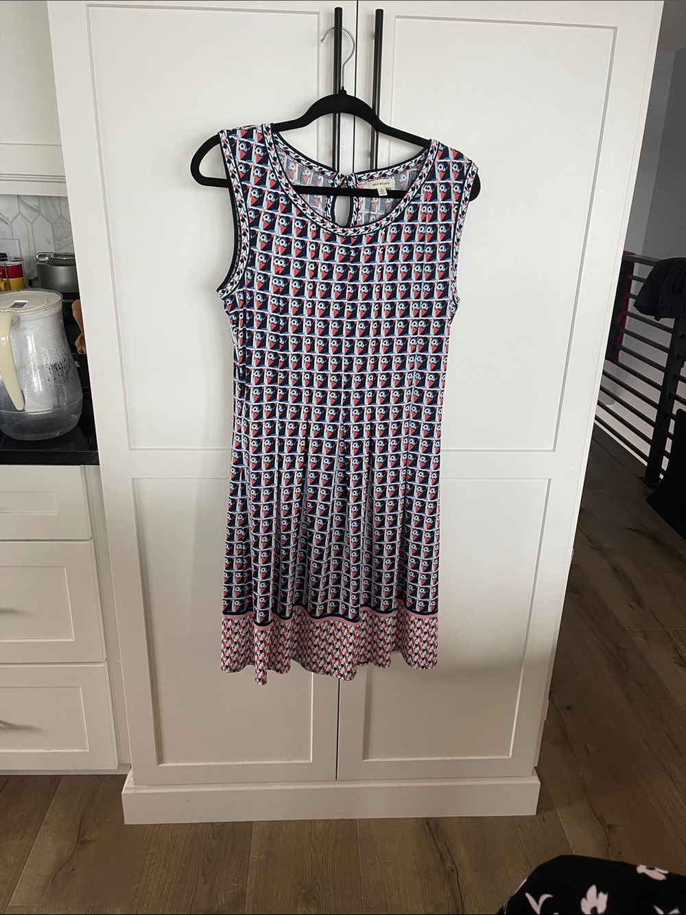 Max Studio Navy, White & Coral Sleeveless Dress